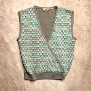 Vintage 80s Geometric Wrap Knit Sweater Vest Multicolor Academia Professor Indie